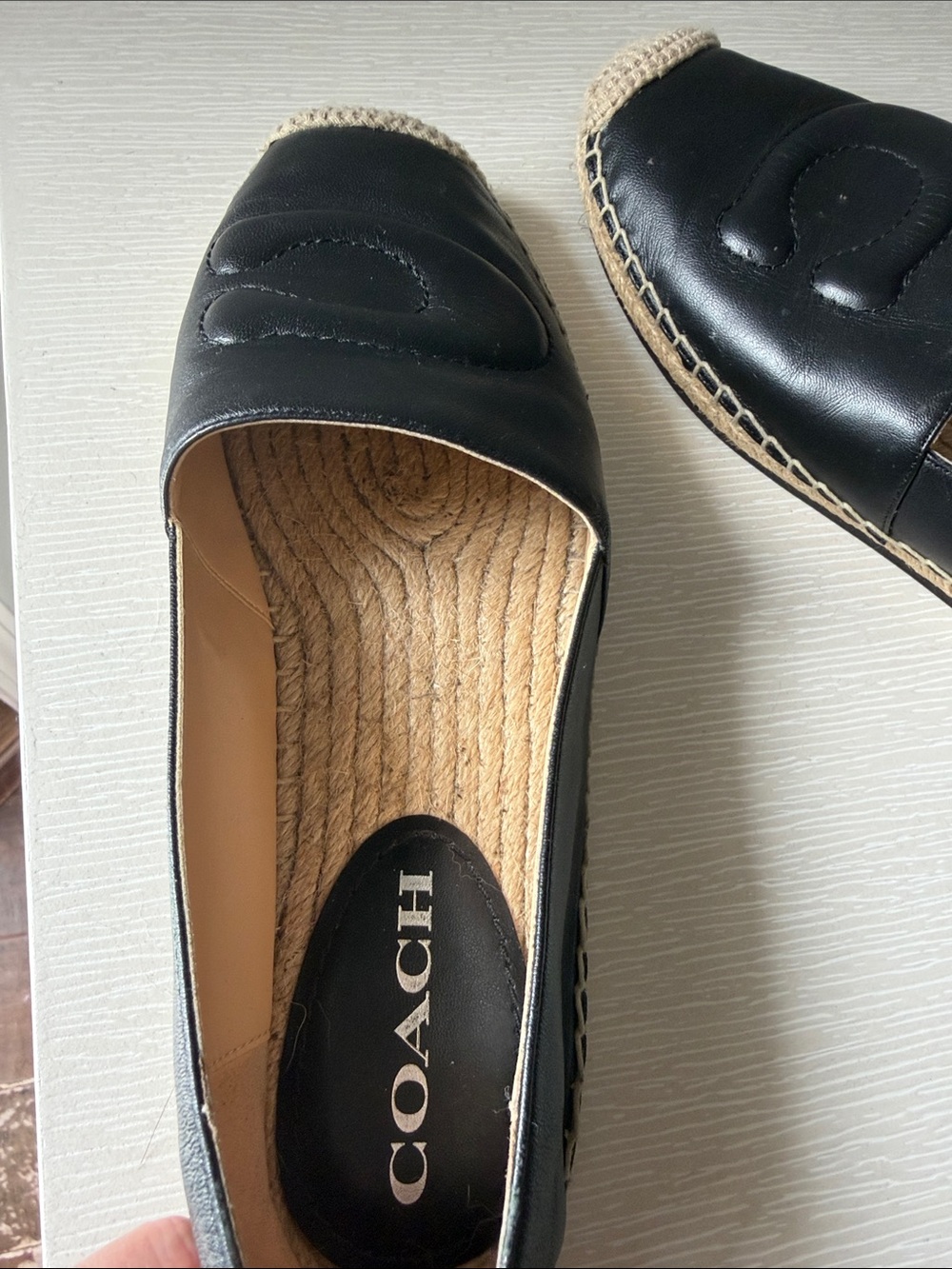 Coach Black Leather Espadrille Flats with Jute Toe - Picture 2 of 4